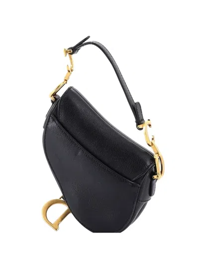 Pre-owned Dior Saddle Handbag With Strap Leather Micro Shoulder Bag In Black