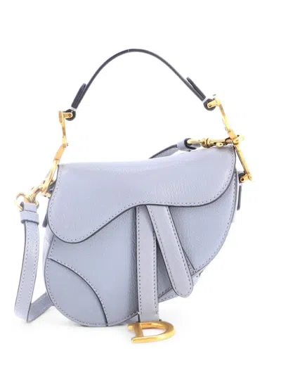 Pre-owned Dior Saddle Handbag With Strap Leather Micro Shoulder Bag In Blue