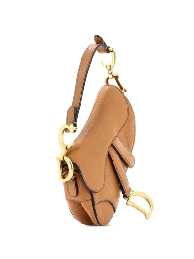 Pre-owned Dior Saddle Handbag With Strap Leather Micro Shoulder Bag In Brown