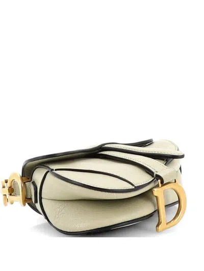 Pre-owned Dior Saddle Handbag With Strap Leather Micro Shoulder Bag In Green