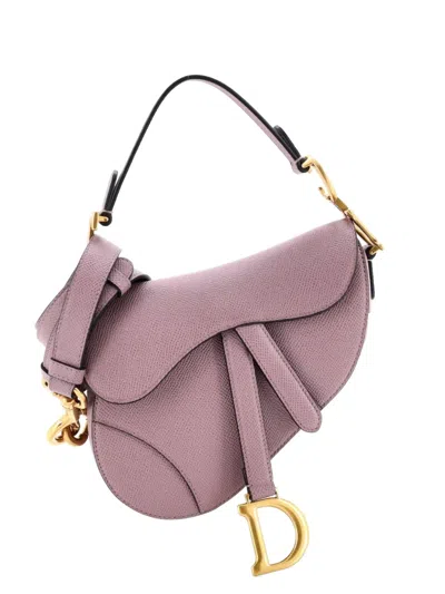 Pre-owned Dior Saddle Handbag With Strap Leather Micro Shoulder Bag In Purple