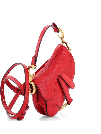 Pre-owned Dior Saddle Handbag With Strap Leather Micro Shoulder Bag In Red