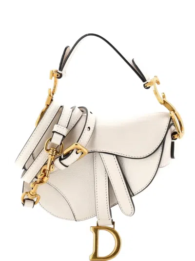 Pre-owned Dior Saddle Handbag With Strap Leather Micro Shoulder Bag In White