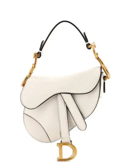Pre-owned Dior Saddle Handbag With Strap Leather Micro Shoulder Bag In White