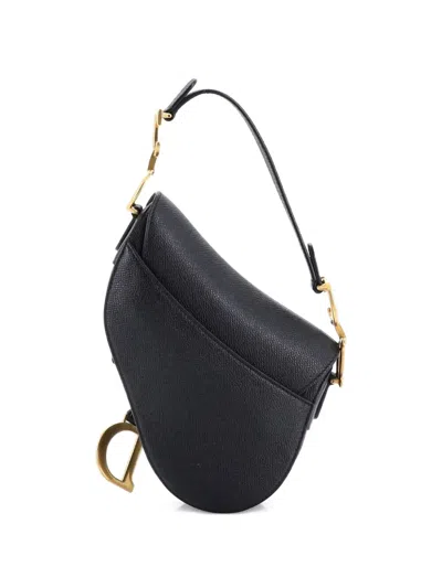 Pre-owned Dior Saddle Handbag With Strap Leather Mini Shoulder Bag In Black