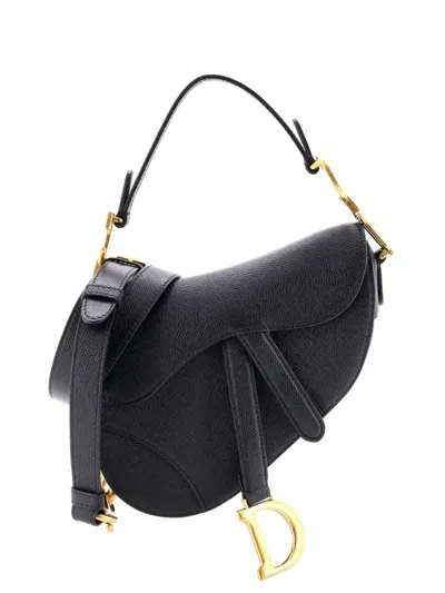 Pre-owned Dior Saddle Handbag With Strap Leather Mini Shoulder Bag In Black