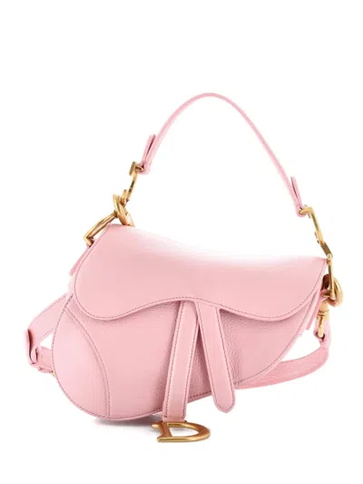 Pre-owned Dior Saddle Handbag With Strap Leather Mini Shoulder Bag In Pink