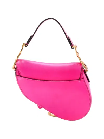 Pre-owned Dior Saddle Handbag With Strap Leather Mini Shoulder Bag In Pink