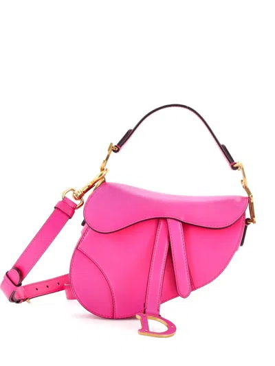 Pre-owned Dior Saddle Handbag With Strap Leather Mini Shoulder Bag In Pink