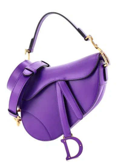 Pre-owned Dior Saddle Handbag With Strap Leather Mini Shoulder Bag In Purple