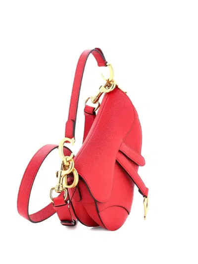 Pre-owned Dior Saddle Handbag With Strap Leather Mini Shoulder Bag In Red