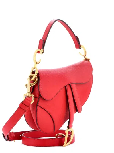 Pre-owned Dior Saddle Handbag With Strap Leather Mini Shoulder Bag In Red