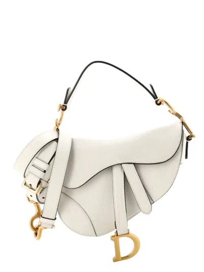 Pre-owned Dior Saddle Handbag With Strap Leather Mini Shoulder Bag In White