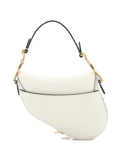 Pre-owned Dior Saddle Handbag With Strap Leather Mini Shoulder Bag In White
