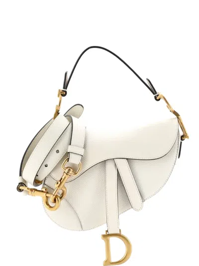 Pre-owned Dior Saddle Handbag With Strap Leather Mini Shoulder Bag In White