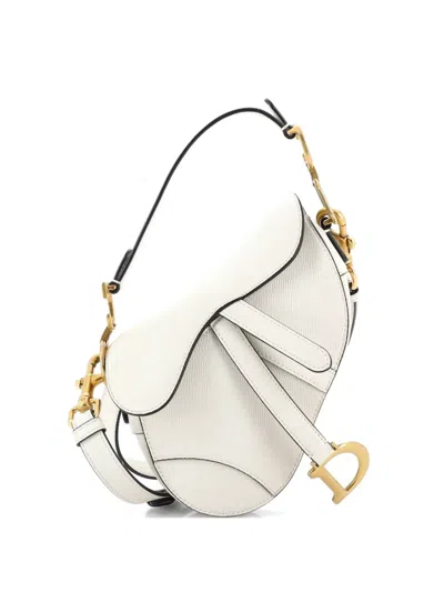 Pre-owned Dior Saddle Handbag With Strap Leather Mini Shoulder Bag In White