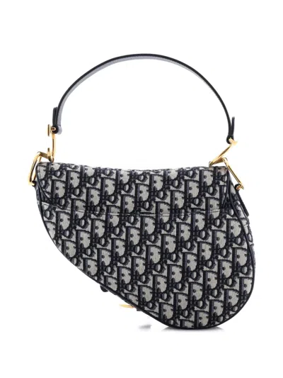 Pre-owned Dior Saddle Handbag With Strap Oblique Canvas Medium Shoulder Bag In Blue