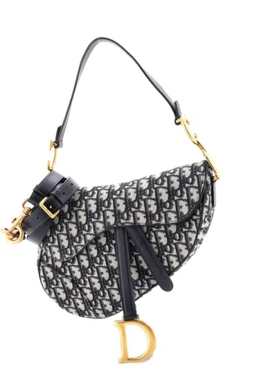 Pre-owned Dior Saddle Handbag With Strap Oblique Canvas Medium Shoulder Bag In Blue