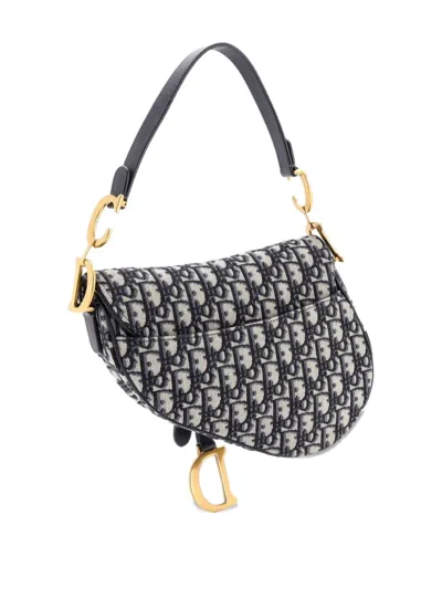 Pre-owned Dior Saddle Handbag With Strap Oblique Canvas Medium Shoulder Bag In Blue