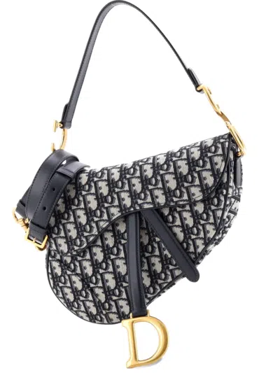 Pre-owned Dior Saddle Handbag With Strap Oblique Canvas Medium Shoulder Bag In Blue