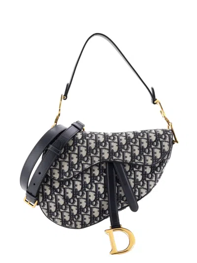 Pre-owned Dior Saddle Handbag With Strap Oblique Canvas Medium Shoulder Bag In Blue