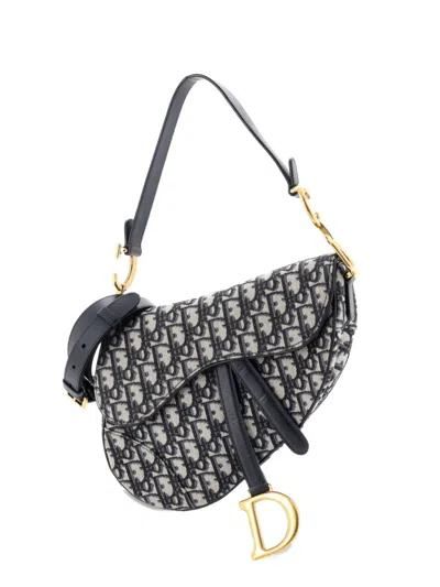 Pre-owned Dior Saddle Handbag With Strap Oblique Canvas Medium Shoulder Bag In Blue