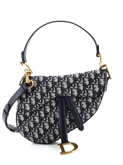 Pre-owned Dior Saddle Handbag With Strap Oblique Canvas Medium Shoulder Bag In Blue