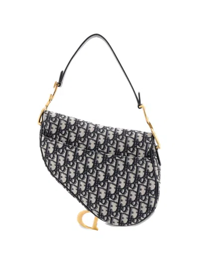 Pre-owned Dior Saddle Handbag With Strap Oblique Canvas Medium Shoulder Bag In Blue