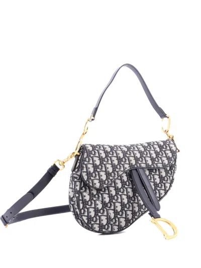 Pre-owned Dior Saddle Handbag With Strap Oblique Canvas Medium Shoulder Bag In Neutral