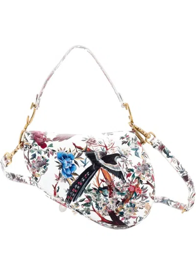 Pre-owned Dior Saddle Handbag With Strap Printed Leather Medium Shoulder Bag In Multi