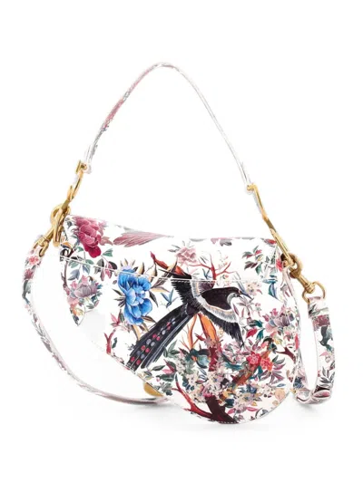 Pre-owned Dior Saddle Handbag With Strap Printed Leather Medium Shoulder Bag In Multi