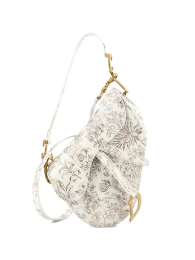 Pre-owned Dior Saddle Handbag With Strap Printed Leather Medium Shoulder Bag In Silver