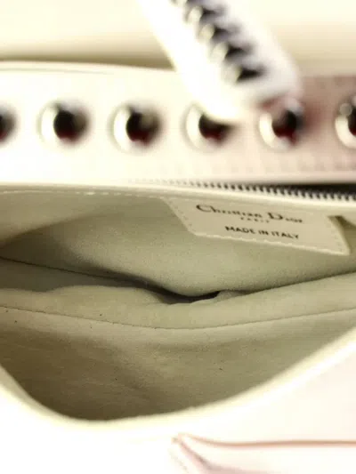 Pre-owned Dior Saddle Handbag With Strap Studded Leather Medium Shoulder Bag In White