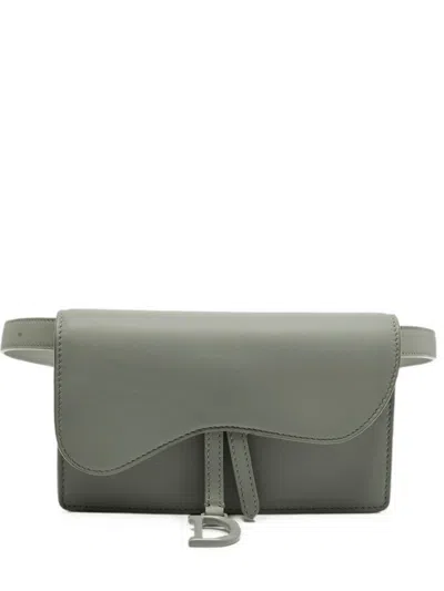 Pre-owned Dior Saddle Leather Belt Bag In Gray