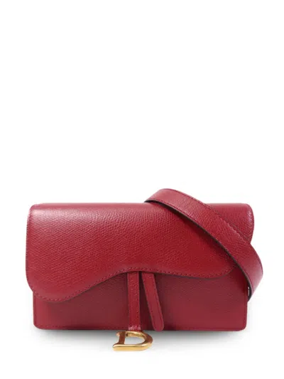 Pre-owned Dior Saddle Leather Belt Bag In Red