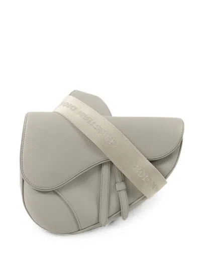 Pre-owned Dior Saddle Leather Cross Body Bag In Grey