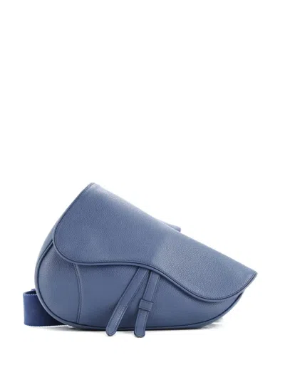 Pre-owned Dior Saddle Leather Crossbody Bag In Blue