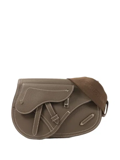 Pre-owned Dior Saddle Leather Crossbody Bag In Gray