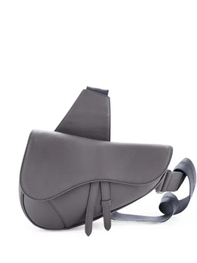 Pre-owned Dior Saddle Leather Crossbody Bag In Grey