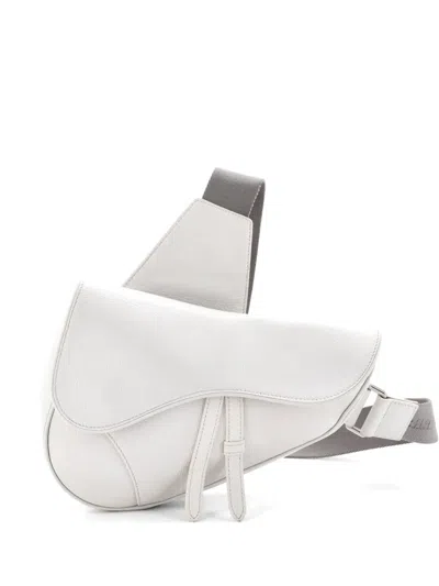 Pre-owned Dior Saddle Leather Crossbody Bag In White