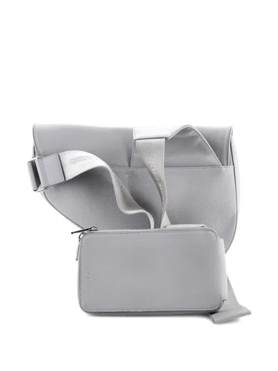 Pre-owned Dior Saddle Leather Maxi Crossbody Bag In Gray