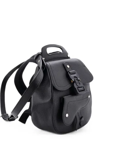 Pre-owned Dior Saddle Leather Mini Backpack In Black