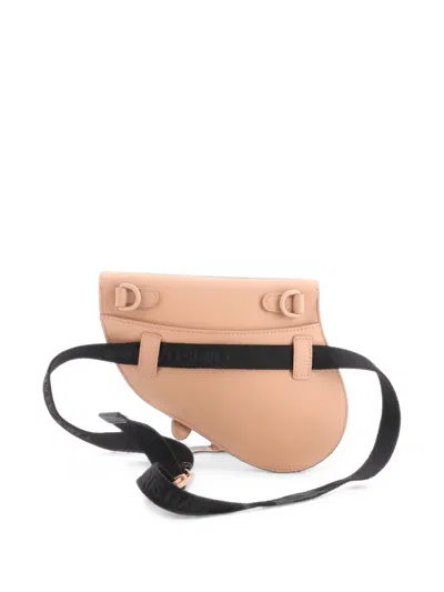 Pre-owned Dior Saddle Leather Mini Belt Bag In Neutrals