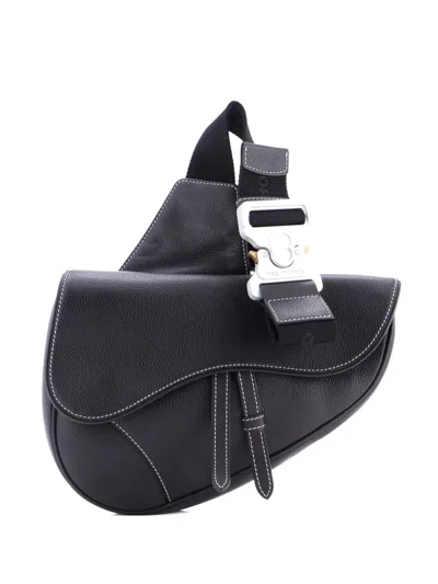Pre-owned Dior Saddle Leather Mini Crossbody Bag In Black
