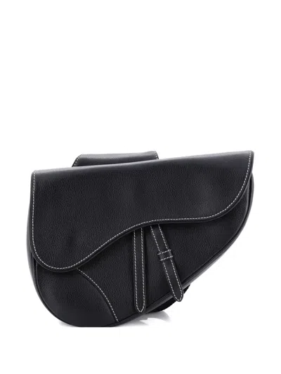 Pre-owned Dior Saddle Leather Mini Crossbody Bag In Black
