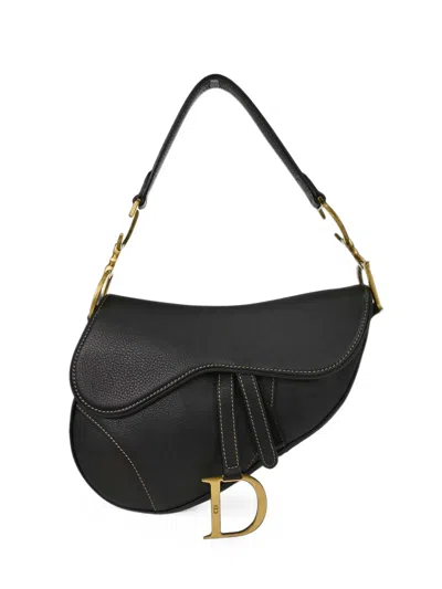 Dior Saddle Leather Shoulder Bag In Black