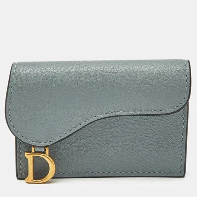 Pre-owned Dior Saddle Light Blue Leather Card Holder