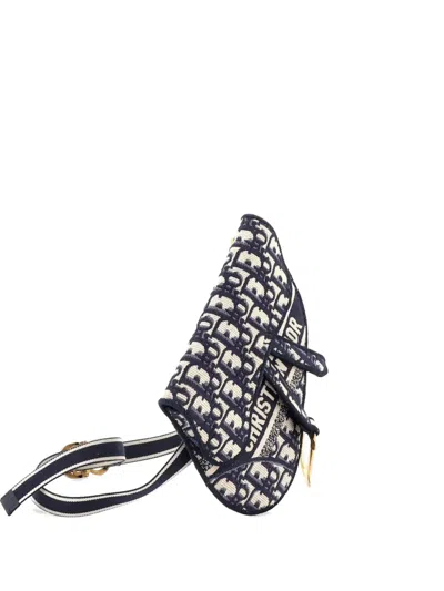 Pre-owned Dior Saddle Logo Embroidered Oblique Canvas Belt Bag In Blue