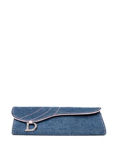 Pre-owned Dior Saddle Long Wallet In Blue