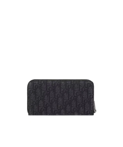 Dior Saddle Long Zipper Purse In Black
